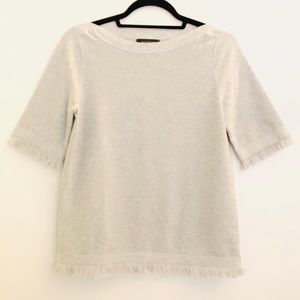 Ann Taylor Gray Boat Neck Fringe Top- Like New!